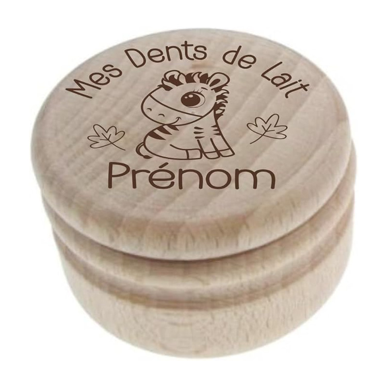 Gravure Events Boîte à Dents de Lait Gravée en Bois Naturel – Personnalisée avec Prénom et Texte – Thème Zèbre – Cadeau