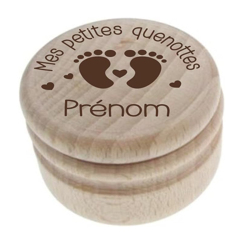 Gravure Events Boîte à Dents de Lait en Bois Personnalisée – Gravée avec le Prénom et un Motif Petits Pieds – Souvenir Tendre