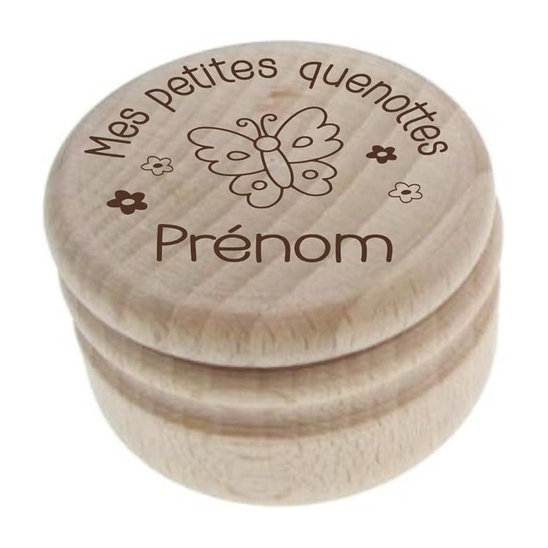 Gravure Events Boîte à Dents de Lait Gravée en Bois – Personnalisée avec le Prénom et un Motif Papillons – Cadeau Poétique et