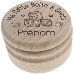Gravure Events Boîte à Dents de Lait Gravée en Bois Naturel – Personnalisée avec le Prénom et un Design Cubes – Cadeau Original
