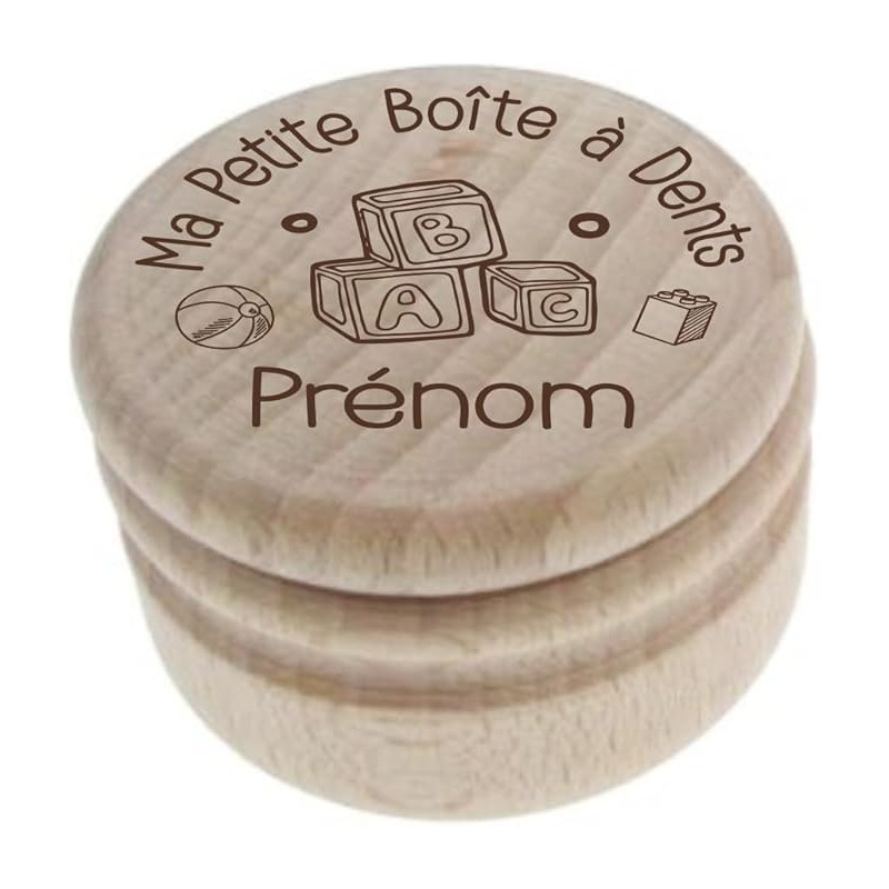 Gravure Events Boîte à Dents de Lait Gravée en Bois Naturel – Personnalisée avec le Prénom et un Design Cubes – Cadeau Original