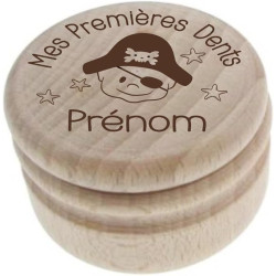 Gravure Events Boîte à Dents de Lait Gravée en Bois – Personnalisée avec le Prénom et un Texte – Motif Pirate – Cadeau de