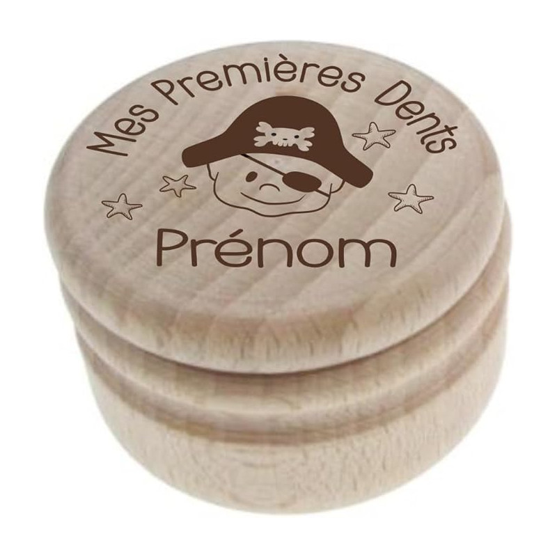 Gravure Events Boîte à Dents de Lait Gravée en Bois – Personnalisée avec le Prénom et un Texte – Motif Pirate – Cadeau de