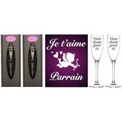 Flute Gravée - Marraine et Parrain Ange - Baptême & Communion