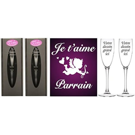 Flute Gravée - Marraine et Parrain Ange - Baptême & Communion