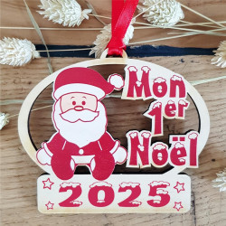 Décoration de Sapin - Mon Premier Noël (Boule 1er noël) - Père Noël Bois