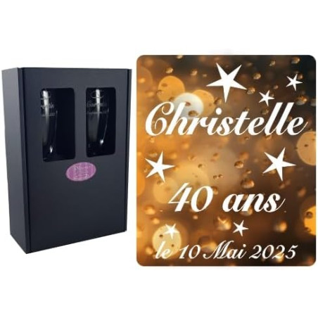 Gravure Events Flûtes à Champagne en Verre Modèle Etoiles (Coffret 2 Flûtes) Personnalisé avec Prénom Gravé, Cadeau