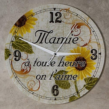 Horloge Je t'aime Mamie – Cadeau Original pour Papi et Mamy – Fête des Grands mères, Anniversaire, Noël... multicolore