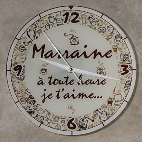 Gravure Events Horloge Je t'aime Marraine – Cadeau pour Marraine : Anniversaire, Noël, Baptême,Communion... multicolore