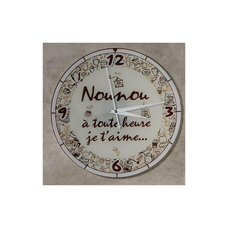 Gravure Events Horloge Je t'aime Nounou – Cadeau pour la fête des Nounous, Noël, Anniversaire, Fin de contrat, Fin d'année