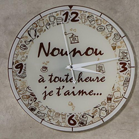 Gravure Events Horloge Je t'aime Nounou – Cadeau pour la fête des Nounous, Noël, Anniversaire, Fin de contrat, Fin d'année