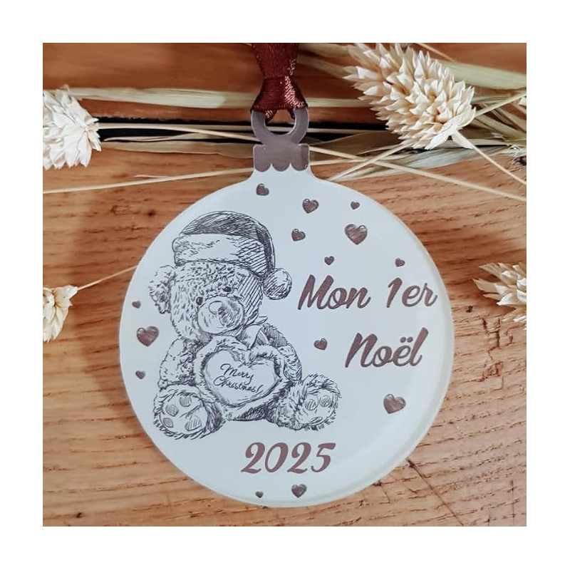 Décoration de Sapin - Mon Premier Noël – Sujet en Acrylique Mod.Nounours - (Alternative à la Boule 1er noël)
