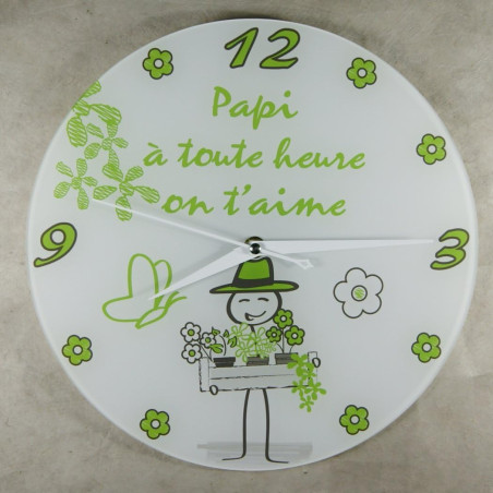 Horloge - PAPI - à toute heure on t'aime (Cadeau original pour Papi, Fête des Grands pères, Anniversaire, Noël.)