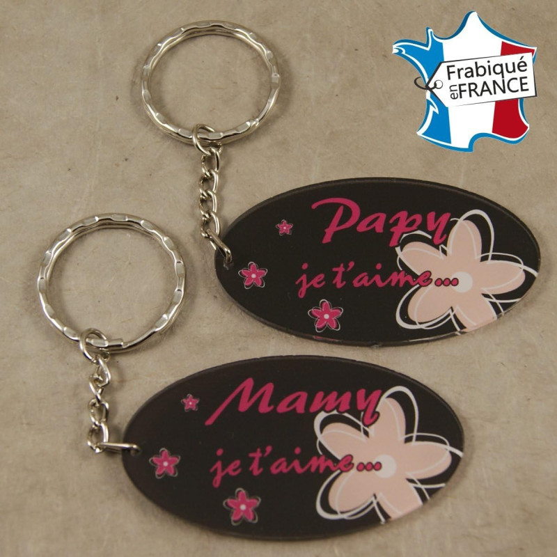 Lot 2 Portes Clefs - 1 Papy + 1 Mamy (Cadeau anniversaire, noël pour papi et mamie, fête des grands pères grands mères …)