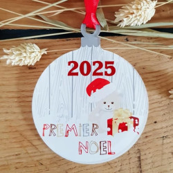 Décoration de Sapin - Mon Premier Noël – Sujet en Acrylique Mod. Nounours Cadeau - (Alternative à la Boule 1er noël)