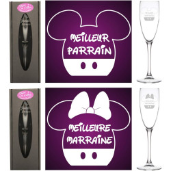 Lot 2 Flûtes gravées – 1 Verre Meilleur Parrain + 1 verre Meilleure Marraine - Baptême et Communion Garçons et Filles