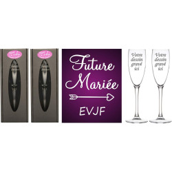 LOT 2 Flûtes gravées EVJF – Future Mariée – Cadeau souvenir original Enterrement de Vie de Jeune Fille pour une journée réussie