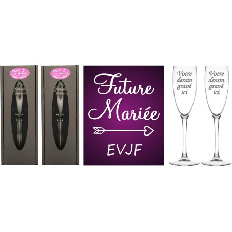 LOT 2 Flûtes gravées EVJF – Future Mariée – Cadeau souvenir original Enterrement de Vie de Jeune Fille pour une journée réussie
