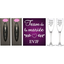 LOT 2 Flûtes gravées EVJF – Team de la Mariée – Cadeau souvenir original Enterrement de Vie de Jeune Fille pour une journée