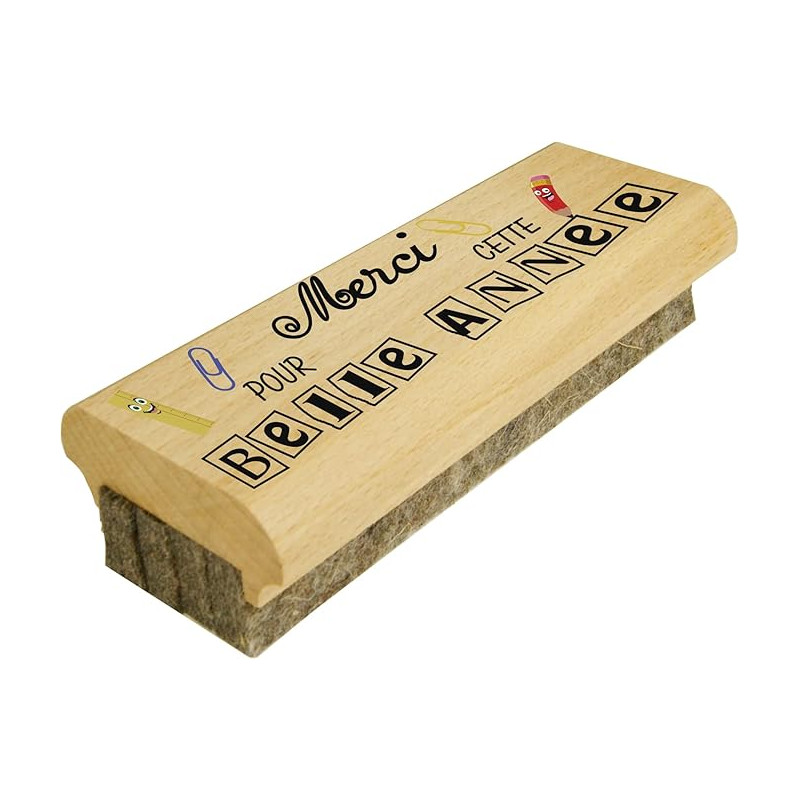 Cadeau Maîtresse d'école - Brosse à tableau en Bois efface le Feutre et la Craie sur Tableaux Noirs et Tableaux Blancs (Merci