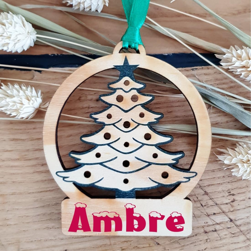 Gravure Events Décoration de Sapin en Bois personnalisée avec Votre prénom (Un Joli Cadeau, Une Alternative à la Boule de Noël