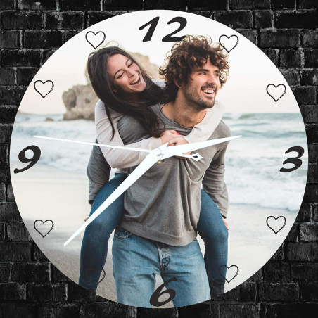 Gravure Events Grande Horloge Personnalisée avec Votre Photo - Diamètre 28,5 cm - Cadeau Personnalisable Saint-Valentin Noël
