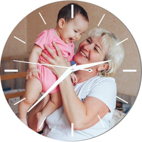 Gravure Events Grande Horloge Personnalisée avec Votre Photo - Diamètre 28,5 cm - Mamy Cadeau Personnalisable Mamie - Cadeau