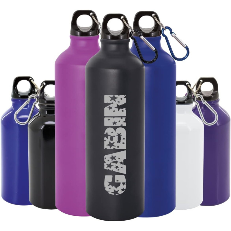 Gravure Events Gourde aluminium personnalisée avec le prénom gravé pour la rentrée scolaire de votre enfant. Un cadeau utile et
