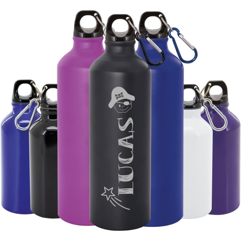 Gravure Events Gourde aluminium personnalisée avec le prénom gravé pour la rentrée scolaire de votre enfant. Un cadeau utile et