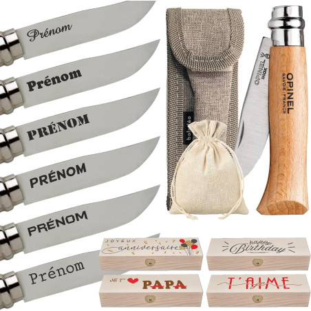 Gravure Events - Couteau Opinel n°8 personnalisé avec prénom gravé - Cadeau pour homme : fête des pères, papa, tonton, grands