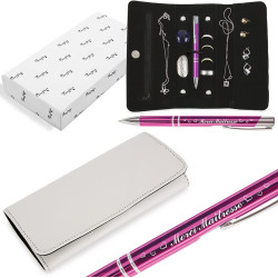 Gravure Events Etui Bijoux Pierre Delone avec le stylo rose gravé Merci Maîtresse – Cadeau institutrice, professeur des écoles