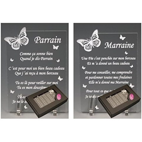 Gravure Events 1 Poème Parrain + 1 Marraine - Papillon - Baptême & Communion