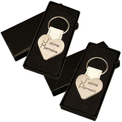 Gravure Events Lot : J'aime Marraine + Parrain - 2 Portes Clef - Baptême & Communion