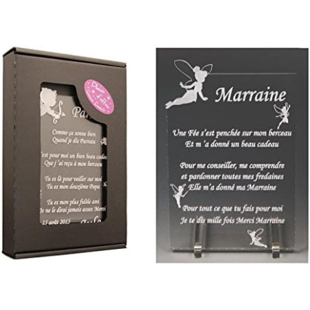 Gravure Events - Poème Marraine Fée - Cadeau Baptême - Papillon Blanc Religion - Bleu - Acrylique - Suspendu