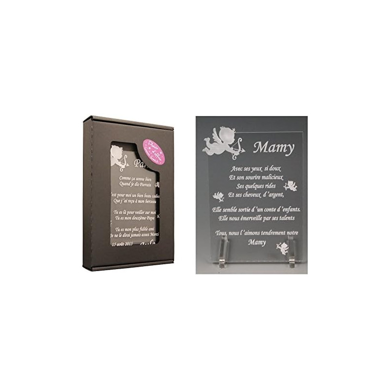 Gravure Events 1 Poème Mamy – Ange Cl (Cadeau pour la fête des Grands-mères, Noël, Baptême, Anniversaire de Mamie...)