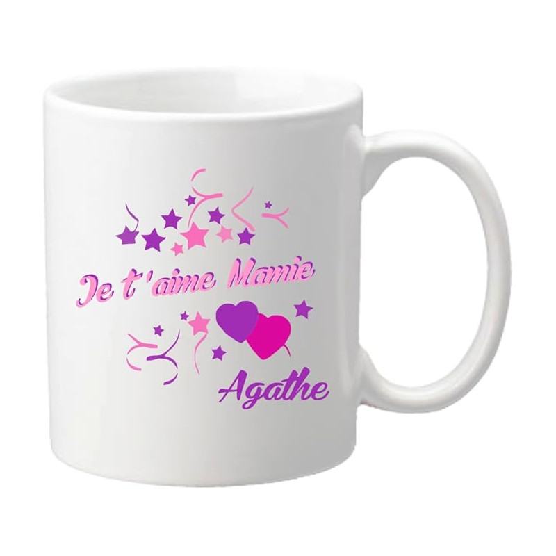 Gravure Events Mug Je t'aime Mamie - Cadeau pour la fête des Grands Mères, Noël, Anniversaire, Pâques, Baptême - pour Mamy