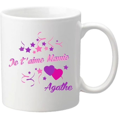 Gravure Events Mug Je t'aime Mamie - Cadeau pour la fête des Grands Mères, Noël, Anniversaire, Pâques, Baptême - pour Mamy