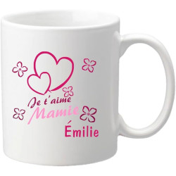 Gravure Events Mug Je t'aime Mamie – Cadeau pour la fête des Grands Mères, Noël, Anniversaire, Pâques, Baptême (pour Mamy)