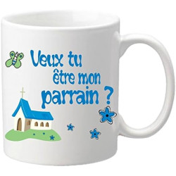 Mug - Veux tu être mon Parrain ? - Eglise (Cadeau Parrain Marraine Baptême)