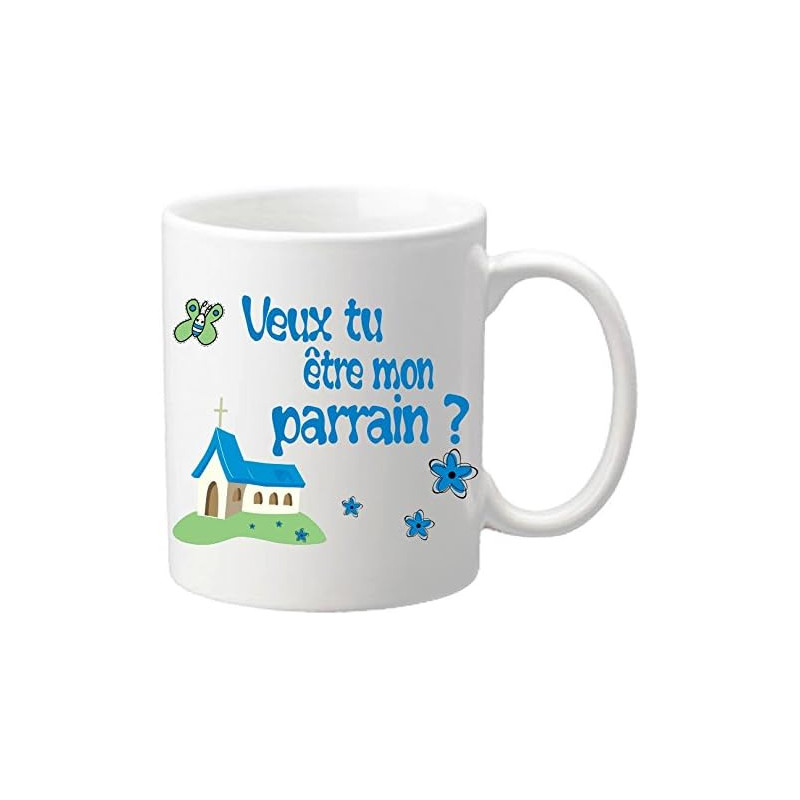 Mug - Veux tu être mon Parrain ? - Eglise (Cadeau Parrain Marraine Baptême)