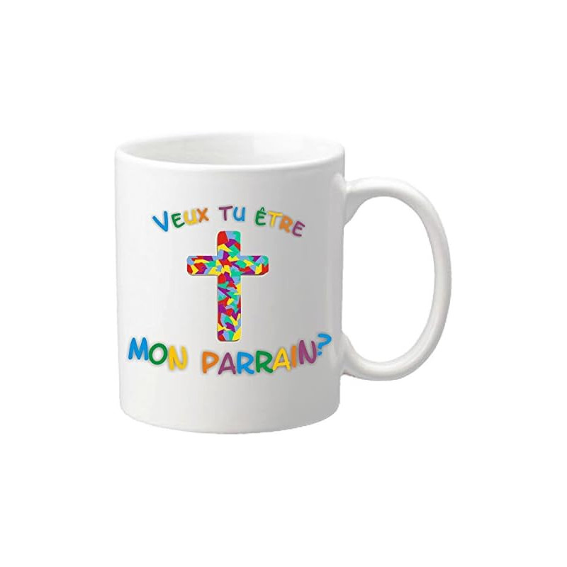 Mug - Veux tu être mon Parrain ? - Croix (Cadeau Parrain Marraine Baptême)