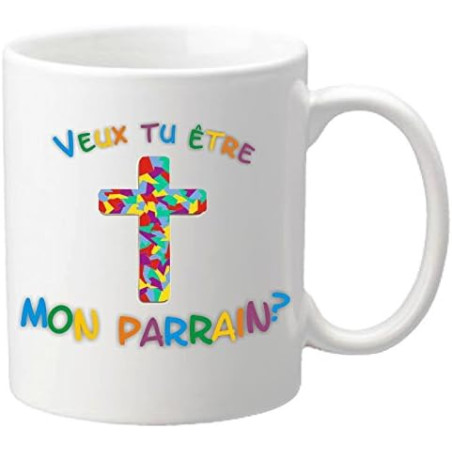 Mug - Veux tu être mon Parrain ? - Croix (Cadeau Parrain Marraine Baptême)