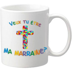 Mug - Veux tu être ma Marraine ? - Croix (Cadeau Parrain Marraine Baptême)