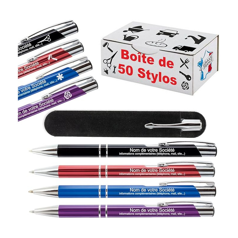 Gravure Events Lot de 50 Stylos Personnalisés Publicitaires Gravés au Nom de l'Entreprise - Objet de Communication pour