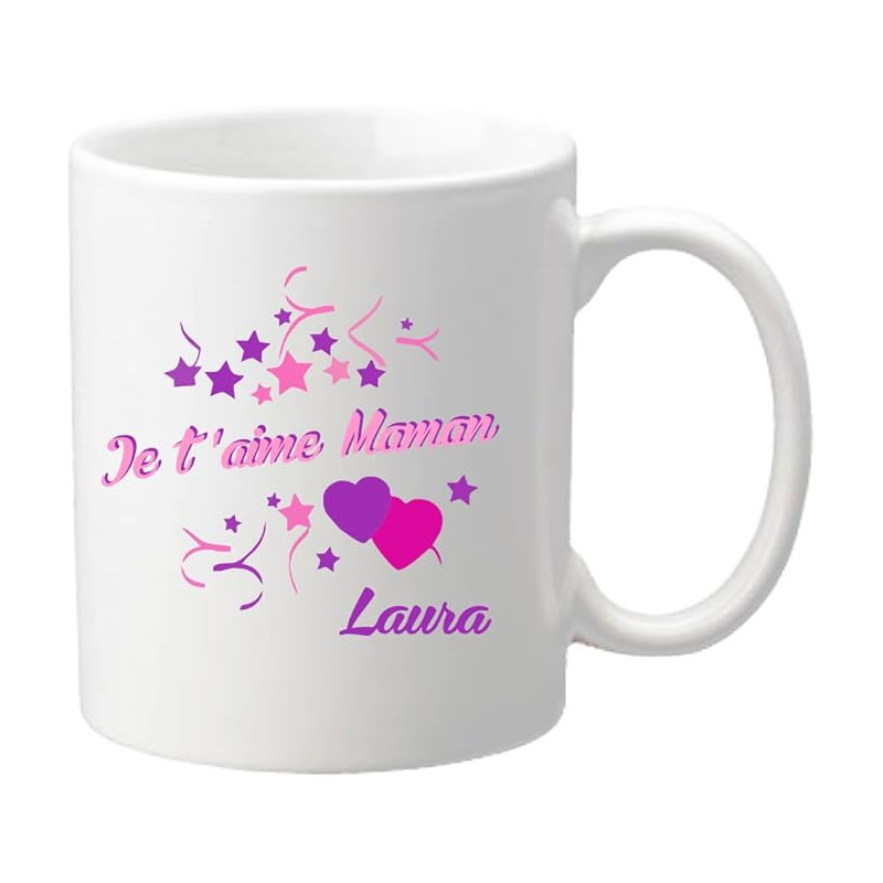 Gravure Events Mug Je t'aime Maman – Cadeau pour la fête des Mères, Noël, Anniversaire, Pâques, Baptême (Mug6Ma)