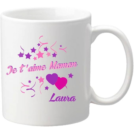 Gravure Events Mug Je t'aime Maman – Cadeau pour la fête des Mères, Noël, Anniversaire, Pâques, Baptême (Mug6Ma)
