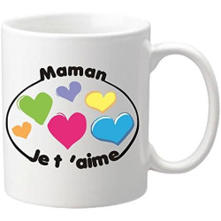 Mug – Je t'aime Maman – Cadeau pour la fête des Mères, Noël, Anniversaire, Pâques, Baptême (Mug8Ma)