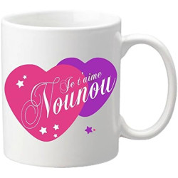 Mug Je t'aime Nounou – Cadeau pour la fête des Nounous, Noël, Anniversaire, fin de contrat, fin d'année scolaire