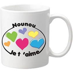 Mug – Je t'aime Nounou – Cadeau pour la fête des Nounous, Noël, Anniversaire, fin de contrat, fin d'année scolaire (Mug8No)