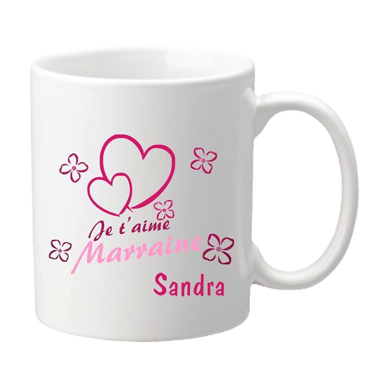 Gravure Events Mug Je t'aime Marraine (Cadeau Parrain Marraine Baptême)